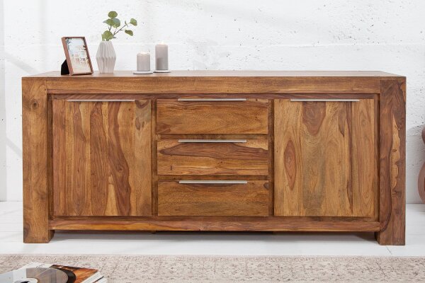 Sideboard Sheesham Holz Aluminium 40 cm in Natur Silber