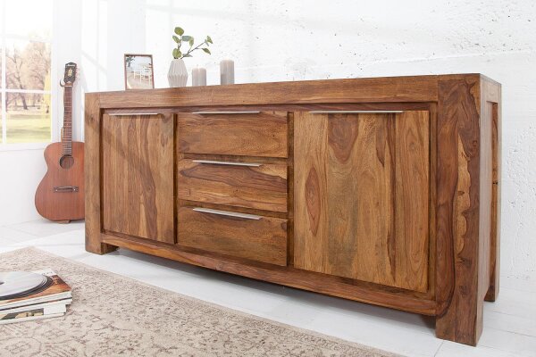 Sideboard Sheesham Holz Aluminium 40 cm in Natur Silber