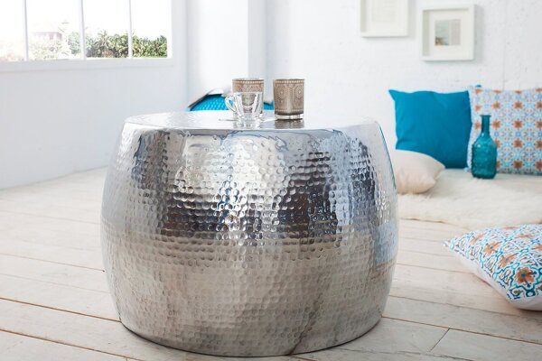 Couchtisch Aluminium Hammerschlag Ø 60 cm in Silber