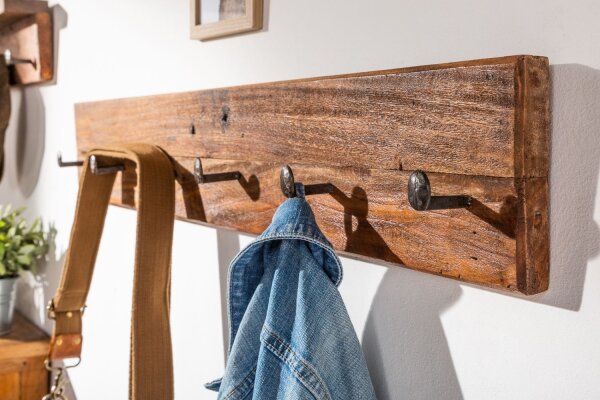 Wandgarderobe recyceltes Teakholz Metall 74 cm in Natur
