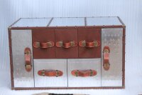 Couchtisch Aluminium Holz Leder Handarbeit 51x86 cm in Braun