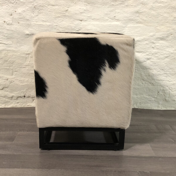 Hocker Kuhfell Metall Handarbeit 44x45 cm in Schwarz Weiß
