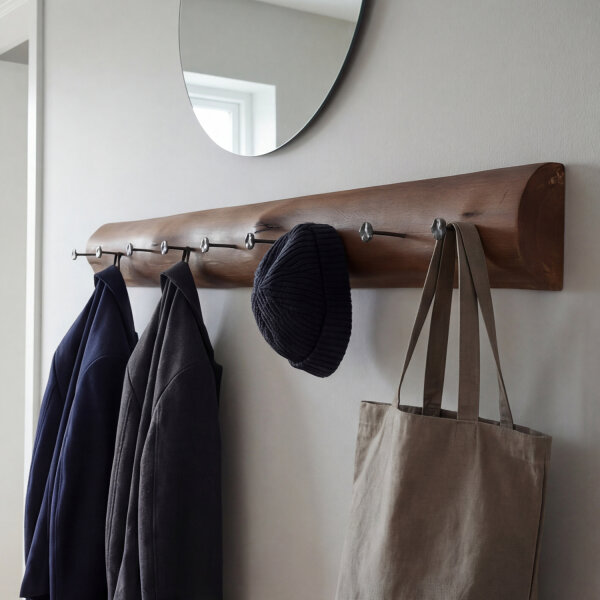 Wandgarderobe Holz Metall Handarbeit 49,5 cm in Braun Schwarz