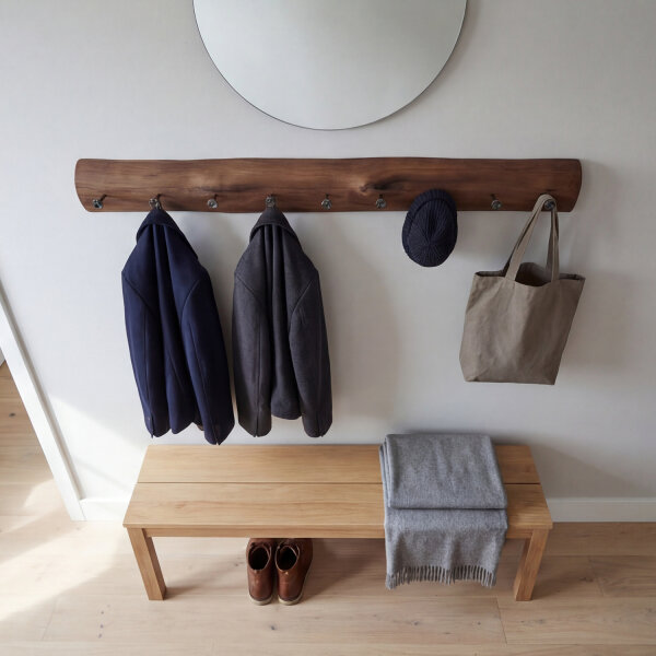 Wandgarderobe Holz Metall Handarbeit 49,5 cm in Braun Schwarz