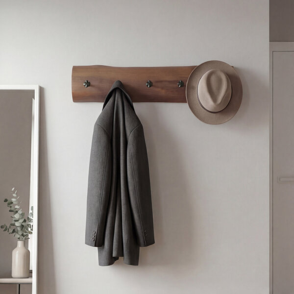 Wandgarderobe Holz Metall Handarbeit 100 cm in Braun Schwarz