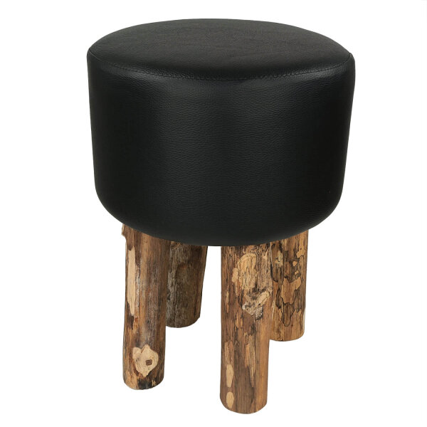 Hocker Holz Handarbeit Ø 30 cm in Natur Holz Schwarz