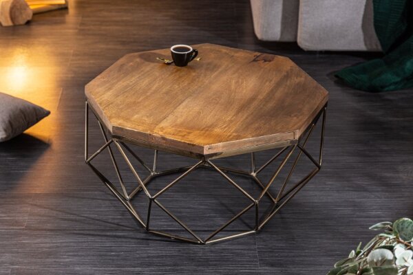 Couchtisch Mango Holz Metall in Natur Messing 70x70 cm