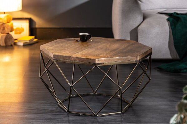 Couchtisch Mango Holz Metall in Natur Messing 70x70 cm