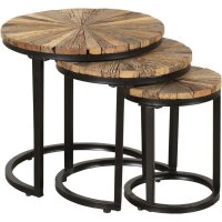 3er Set Beistelltische Holz Stahl Ø 28/38/46cm rund