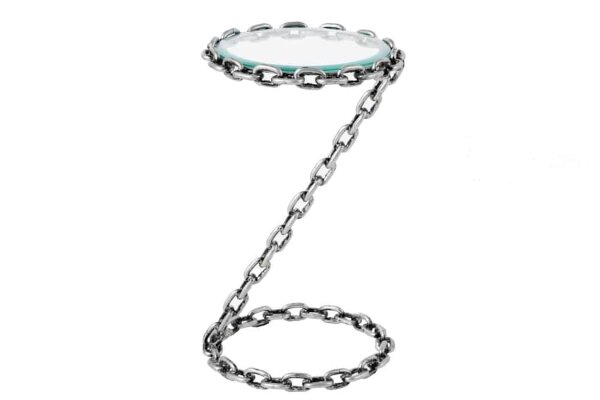 Beistelltisch Hartglas Eisen in Silber 33x33 cm Handarbeit