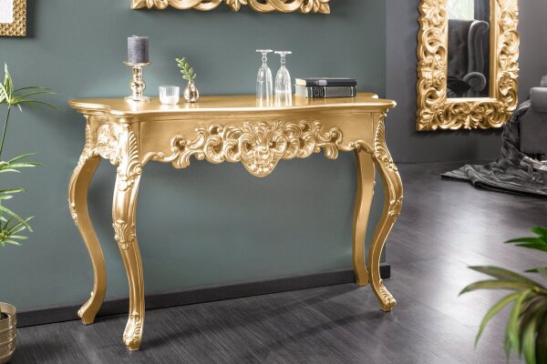 Konsolentisch Holz Polyurethan in Gold 110cm Handarbeit