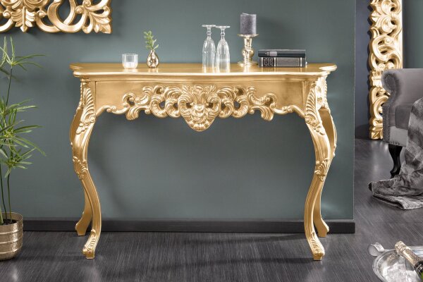 Konsolentisch Holz Polyurethan in Gold 110cm Handarbeit