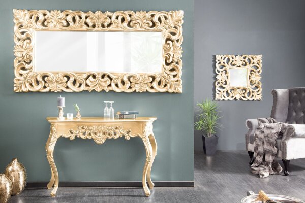 Konsolentisch Holz Polyurethan in Gold 110cm Handarbeit
