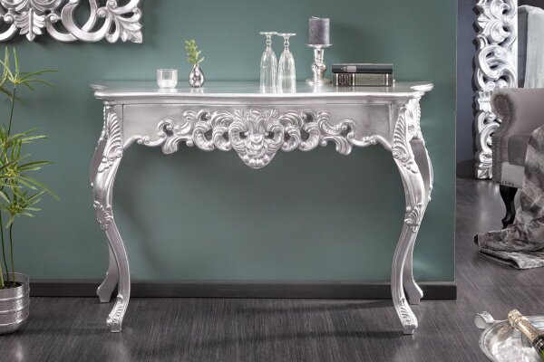 Konsolentisch Holz Polyurethan in Silber 110 cm Handarbeit