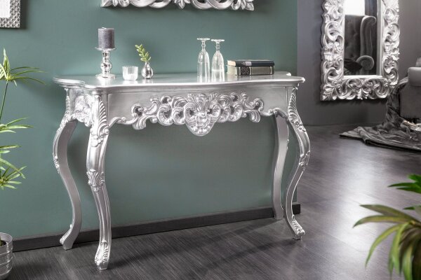 Konsolentisch Holz Polyurethan in Silber 110 cm Handarbeit