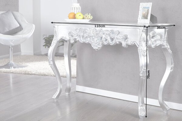 Konsolentisch Holz Polyurethan in Silber 110 cm Handarbeit