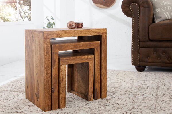 Beistelltisch 3er Set Sheesham Holz in Natur eckig