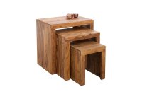 Beistelltisch 3er Set Sheesham Holz in Natur eckig
