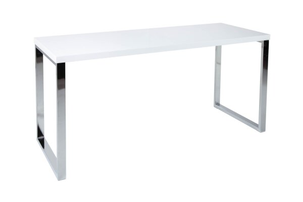 Schreibtisch in Weiß Hochglanz Chrom 140 x 75 cm