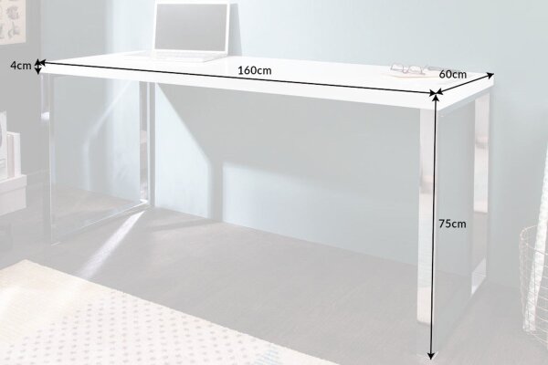 Schreibtisch in Weiß Hochglanz Chrom 160 x 75 cm