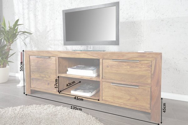 TV Lowboard Holz Sheesham 135 x 50 cm massiv Modern