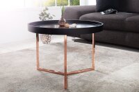 Couchtisch Holz Metall in Schwarz Kupfer 60x60 mit Tablett