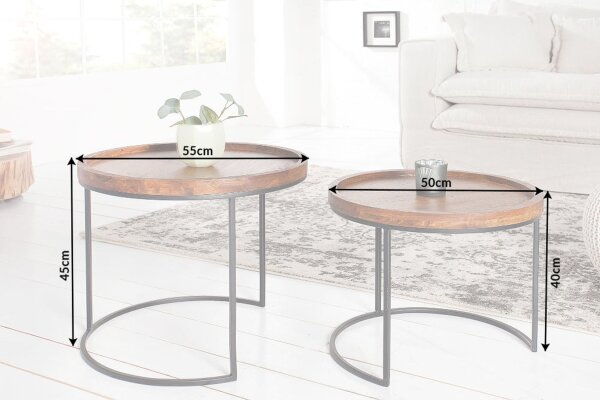 Beistelltisch 2er Set Akazienholz Metall rund