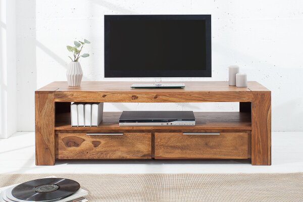 TV Lowboard Holz Sheesham 130 x 45 cm Schubladen großes Fach