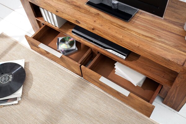 TV Lowboard Holz Sheesham 130 x 45 cm Schubladen großes Fach