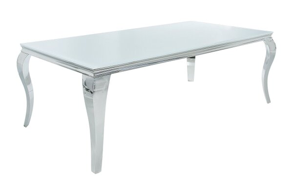 Esstisch Keramik Hartglas Metall in Weiß Silber 180x90 cm