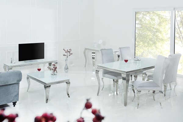 Esstisch Keramik Hartglas Metall in Weiß Silber 180x90 cm
