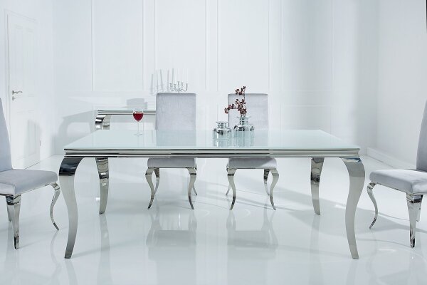Esstisch Keramik Hartglas Metall in Weiß Silber 180x90 cm