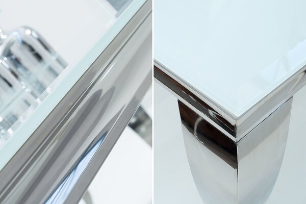 Esstisch Keramik Hartglas Metall in Weiß Silber 180x90 cm