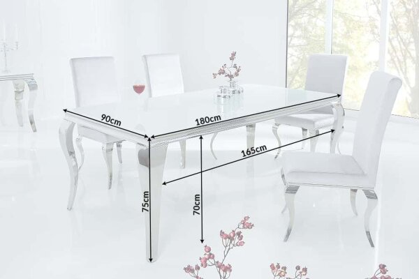 Esstisch Keramik Hartglas Metall in Weiß Silber 180x90 cm