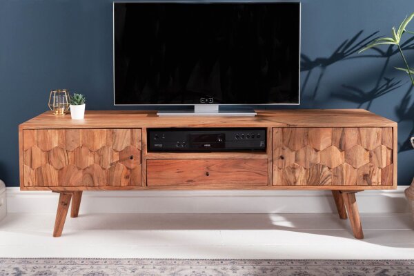 TV Lowboard Akazienholz 140 cm breit 3D-Fronten massiv