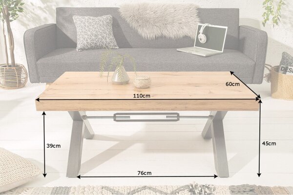 Couchtisch Holz (Wildeiche) Metall 110 x 60 cm