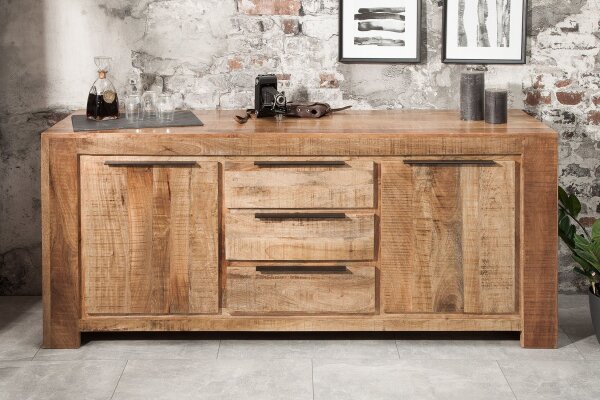 Sideboard Mangoholz 174 x 76 cm Handarbeit Schubladen Türen