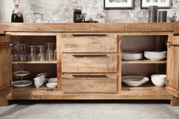 Sideboard Mangoholz 174 x 76 cm Handarbeit Schubladen Türen