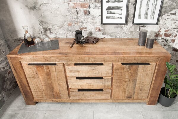 Sideboard Mangoholz 174 x 76 cm Handarbeit Schubladen Türen