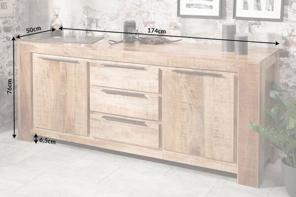 Sideboard Mangoholz 174 x 76 cm Handarbeit Schubladen Türen