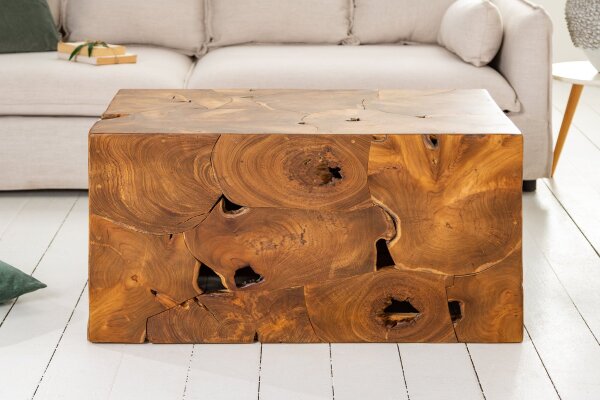 Couchtisch Teakholz in Natur 90 x 60 cm Handarbeit
