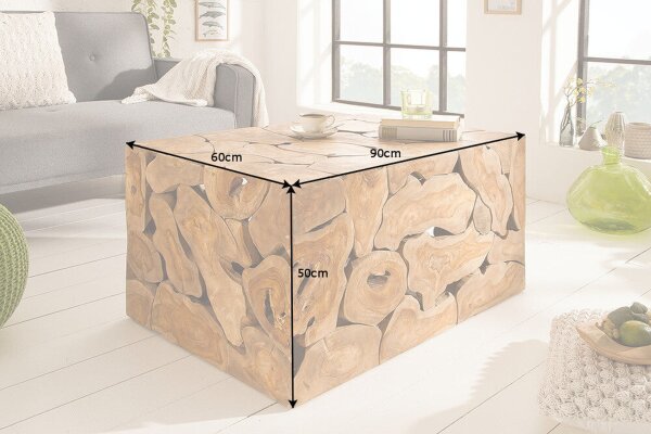 Couchtisch Teakholz in Natur 90 x 60 cm Handarbeit