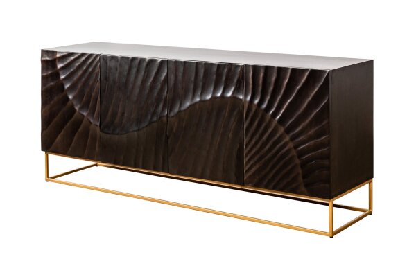 Sideboard Holz Metall Schwarz Gold 177 x 76 cm Handarbeit groß
