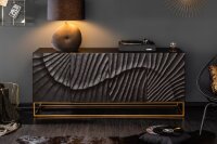 Sideboard Holz Metall Schwarz Gold 177 x 76 cm Handarbeit...