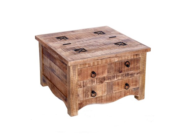 Couchtisch mit Schublade Mango Holz Metall in Natur 70x70 cm