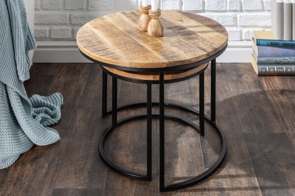Beistelltisch 2er Set Mango Holz Metall rund