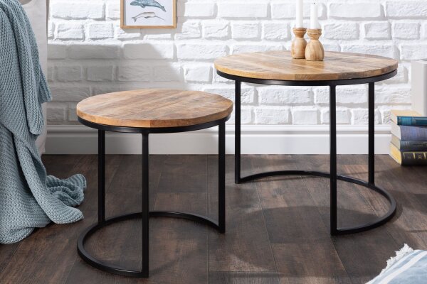Beistelltisch 2er Set Mango Holz Metall rund