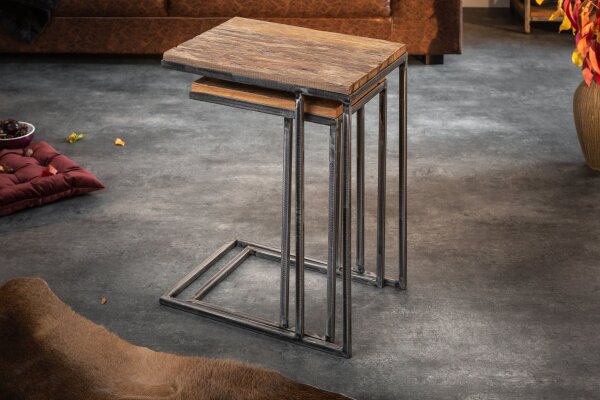 Beistelltisch 2er Set recyceltem Holz Metall Handarbeit