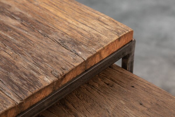 Beistelltisch 2er Set recyceltem Holz Metall Handarbeit