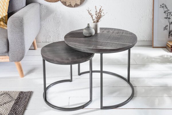 Beistelltisch 2er Set Mango Holz Metall in Grau Schwarz